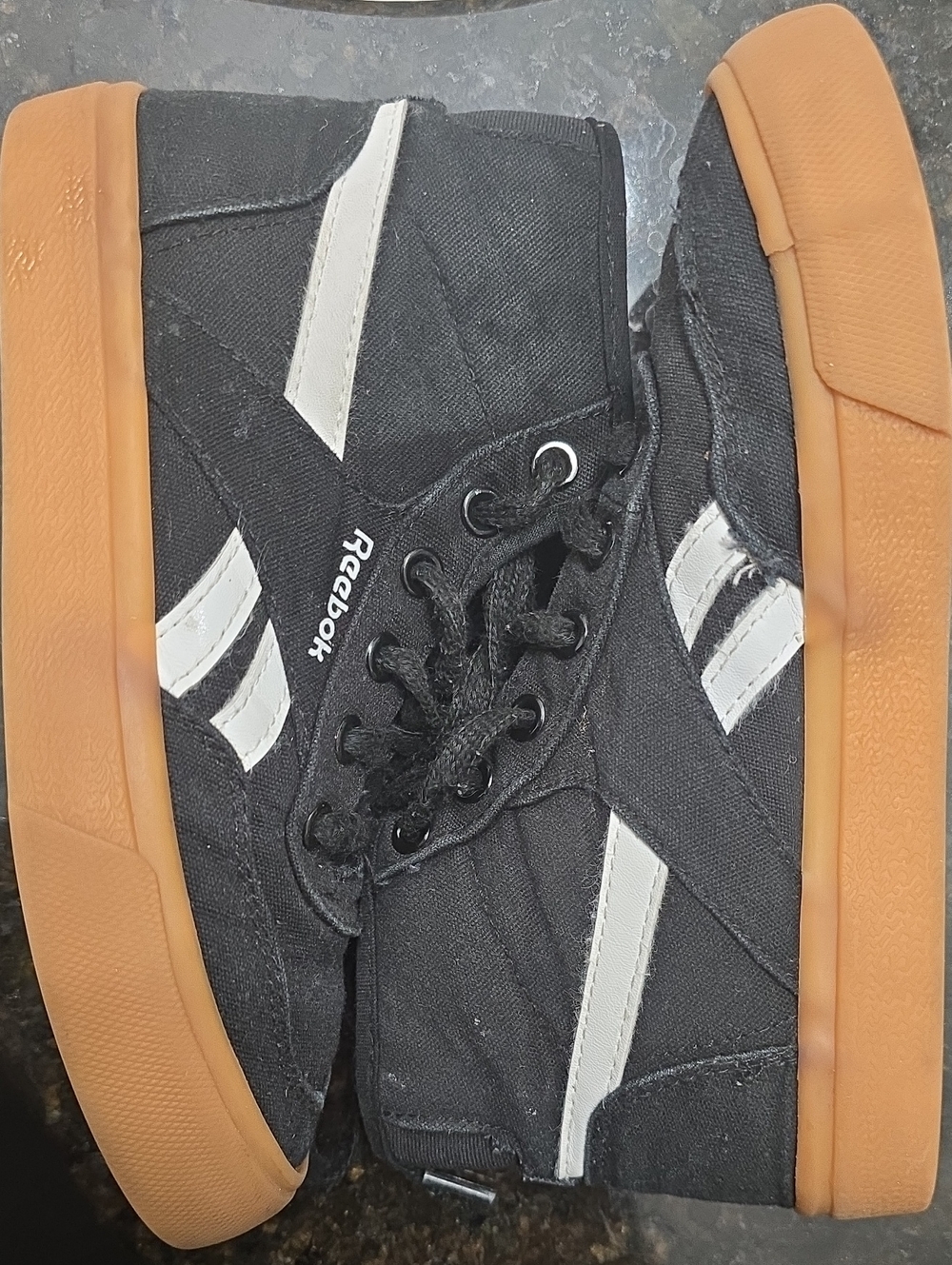 Reebok Black and White High-Top Sneakers with Gum Soles